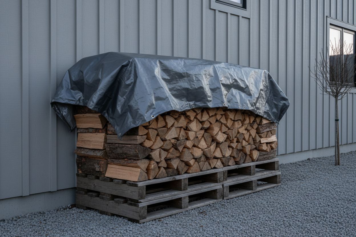 Tas de bois de chauffage sous abri