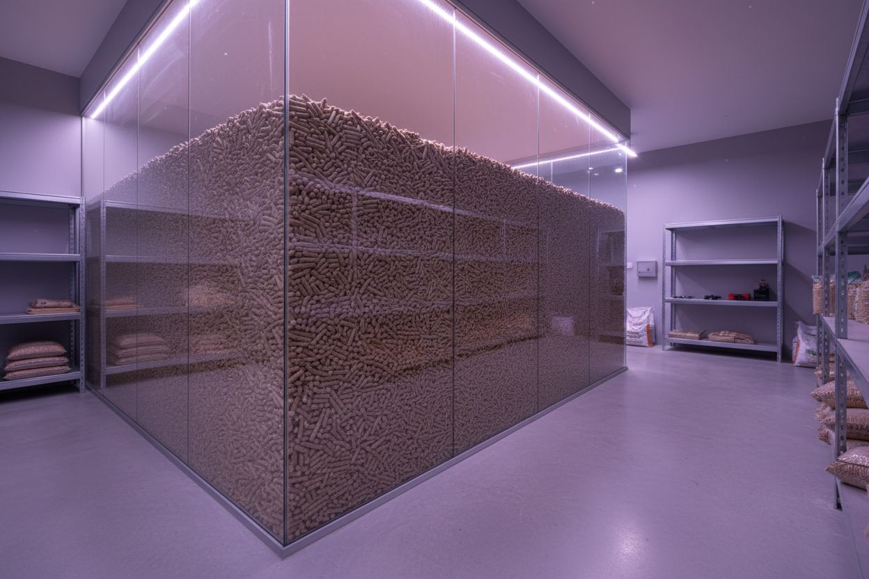 Le prix des pellets va-t-il baisser ? Analyse 2026 et conseils pour acheter au bon moment 2 Palette de granulés de bois dans un local de stockage